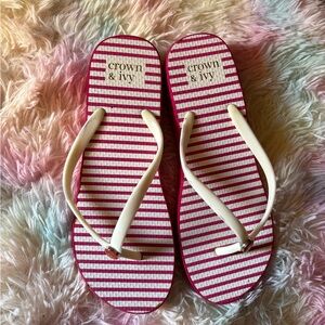 Crown & Ivy red and Cream Striped Flip Flops